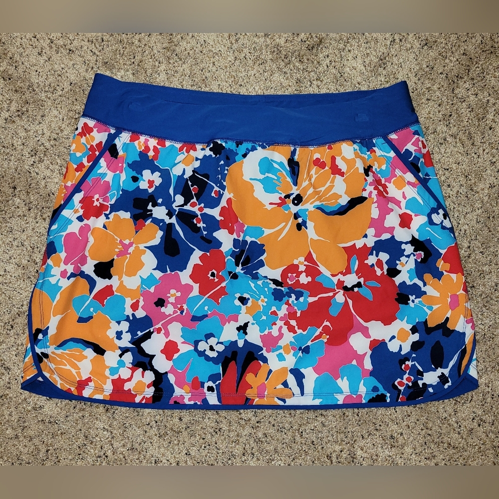 🩱Gorgeous "Lands' End" Floral Elastic Waist Stretch Lined Swim Skort🩱